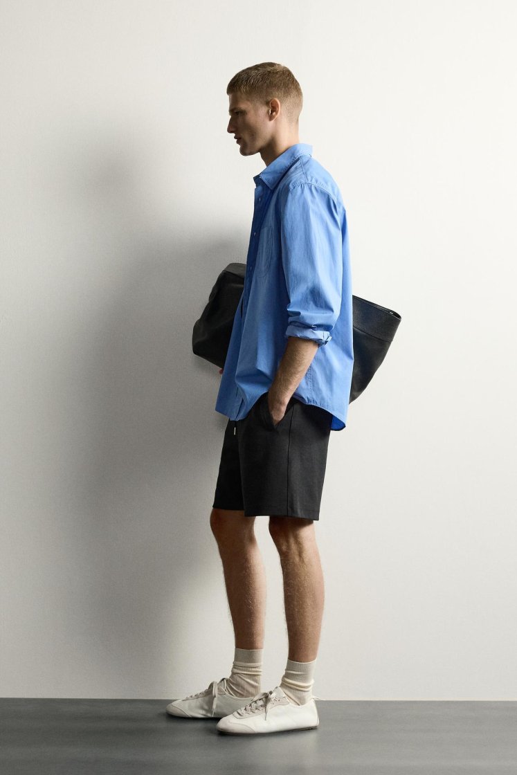 Zara SHORT DE JOGGING RELAXED FIT INTERLOCK — Noir
