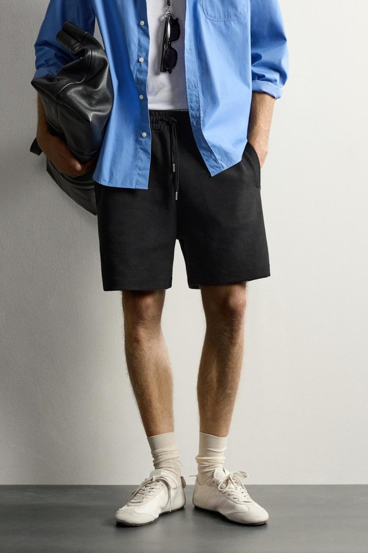 Zara SHORT DE JOGGING RELAXED FIT INTERLOCK — Noir
