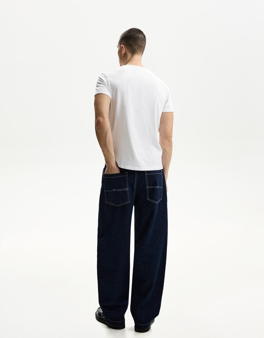 Bershka Essential Cotton Crew Tee — white