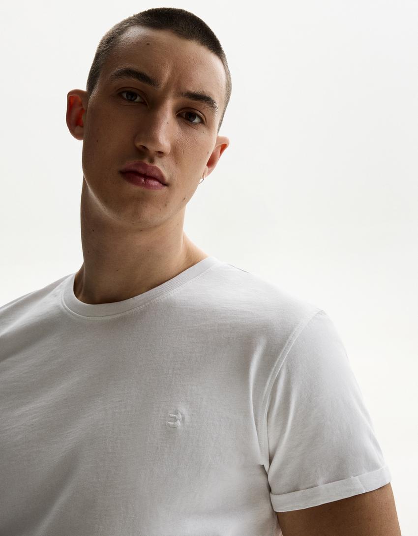 Bershka Essential Cotton Crew Tee — white