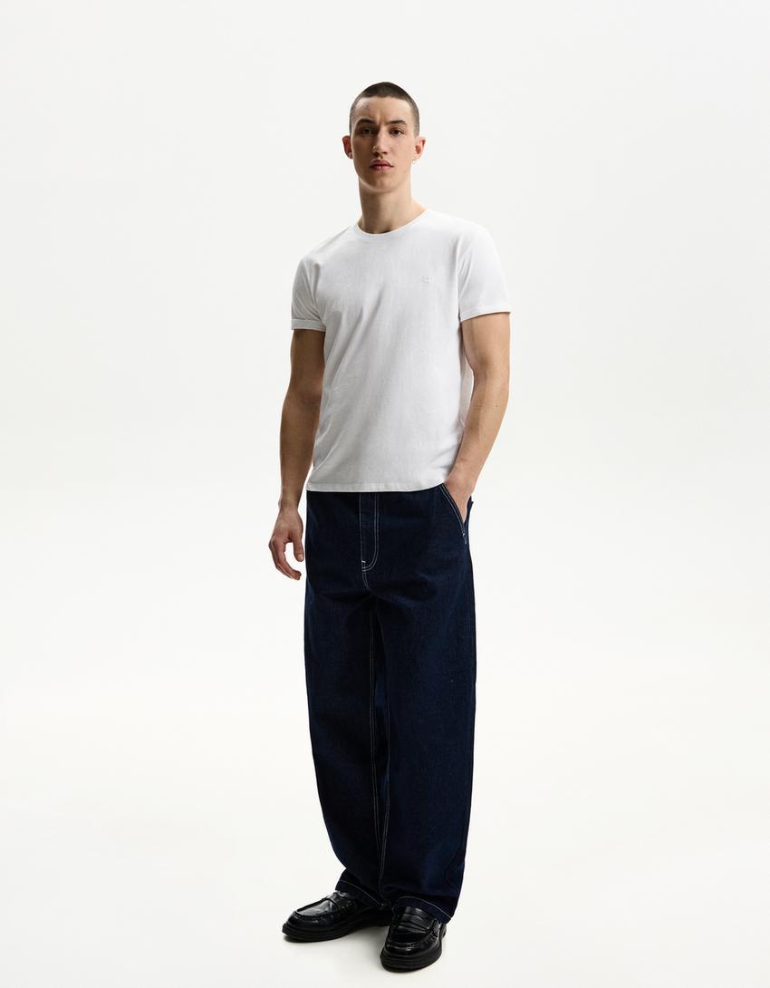 Bershka Essential Cotton Crew Tee — white
