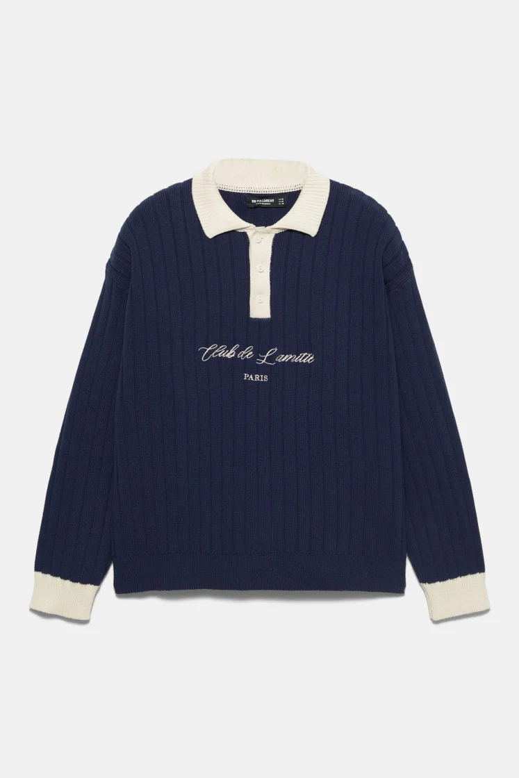 Pull&Bear Polo Collar Knit Jumper — Navy