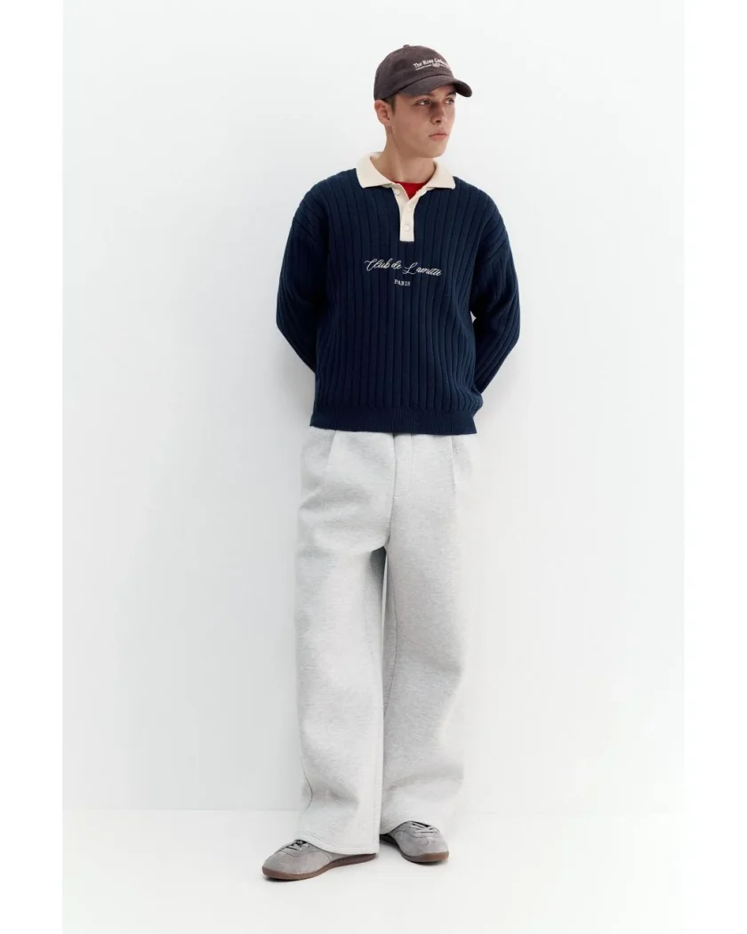 Pull&Bear Polo Collar Knit Jumper — Navy