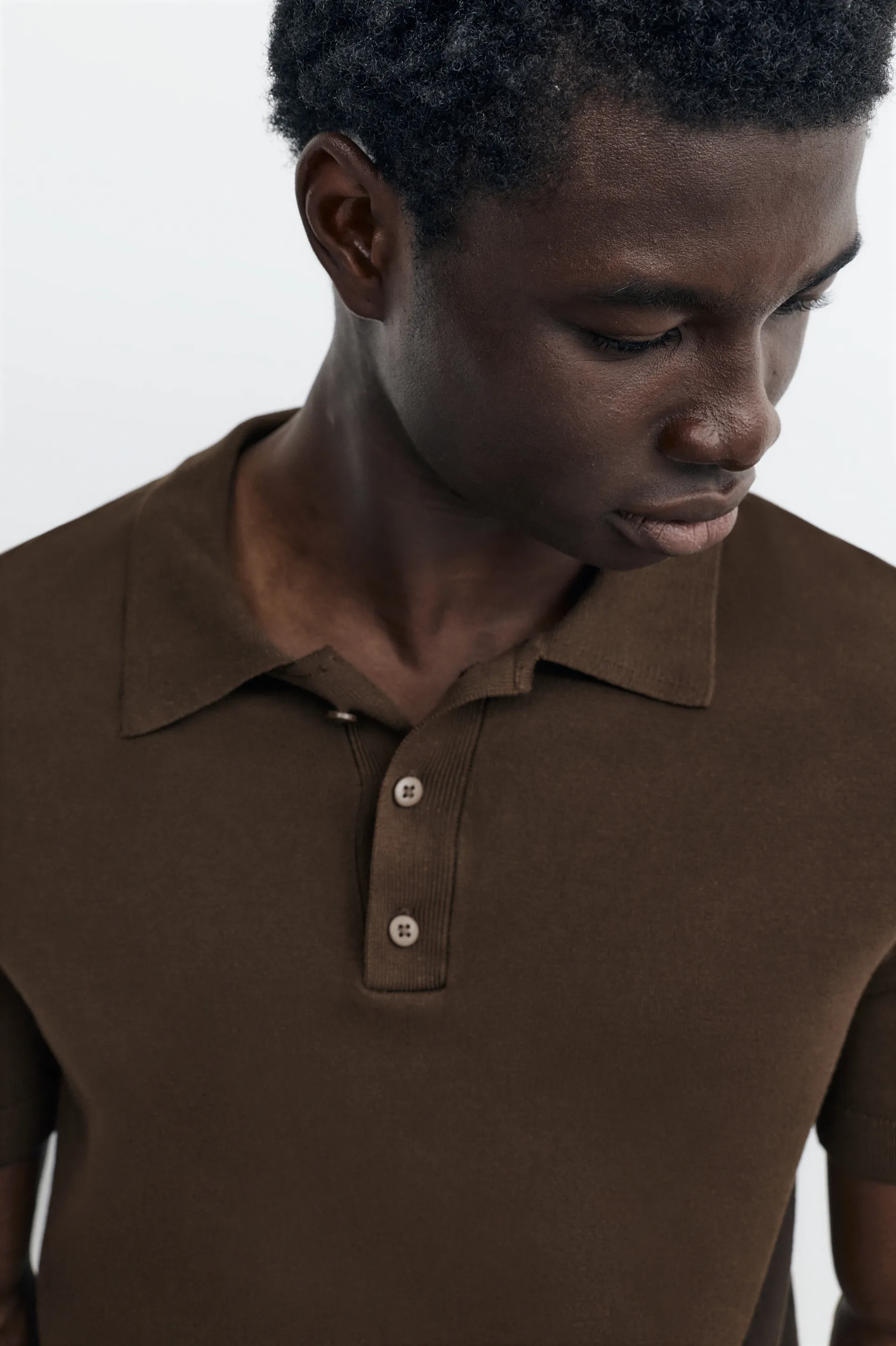 Pull&Bear Short sleeve knit polo shirt — Chocolate