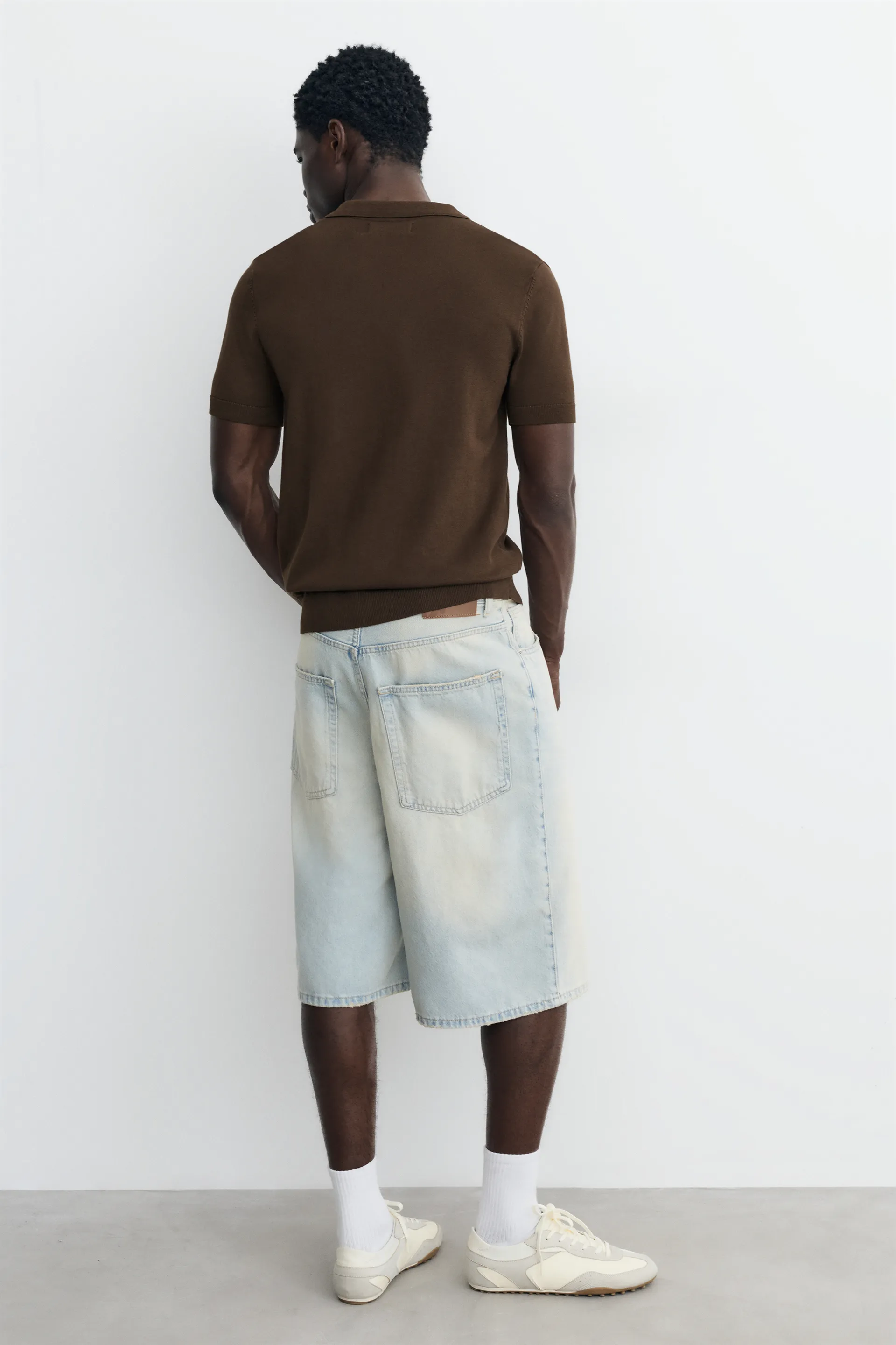 Pull&Bear Short sleeve knit polo shirt — Chocolate