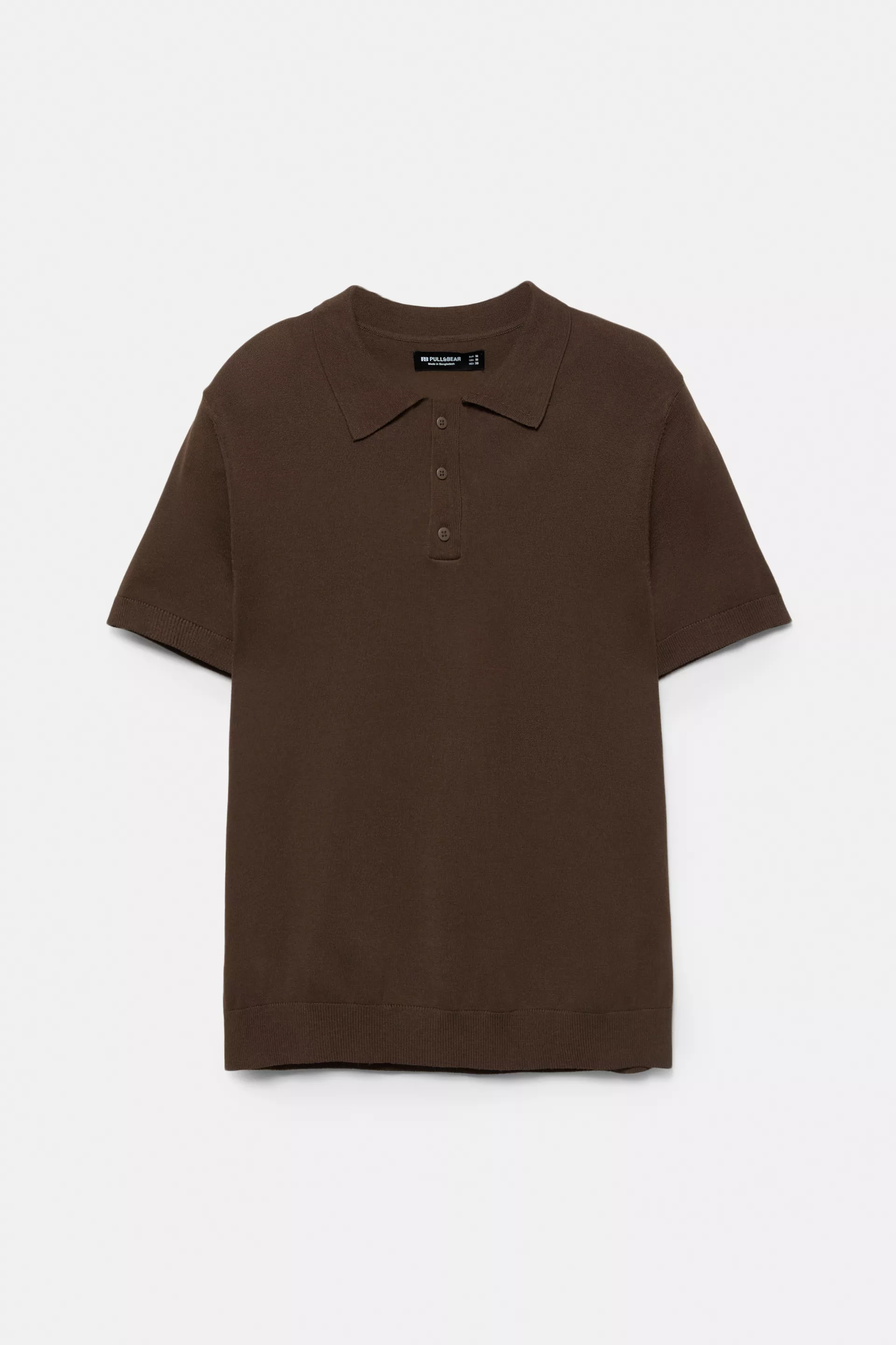 Pull&Bear Short sleeve knit polo shirt — Chocolate