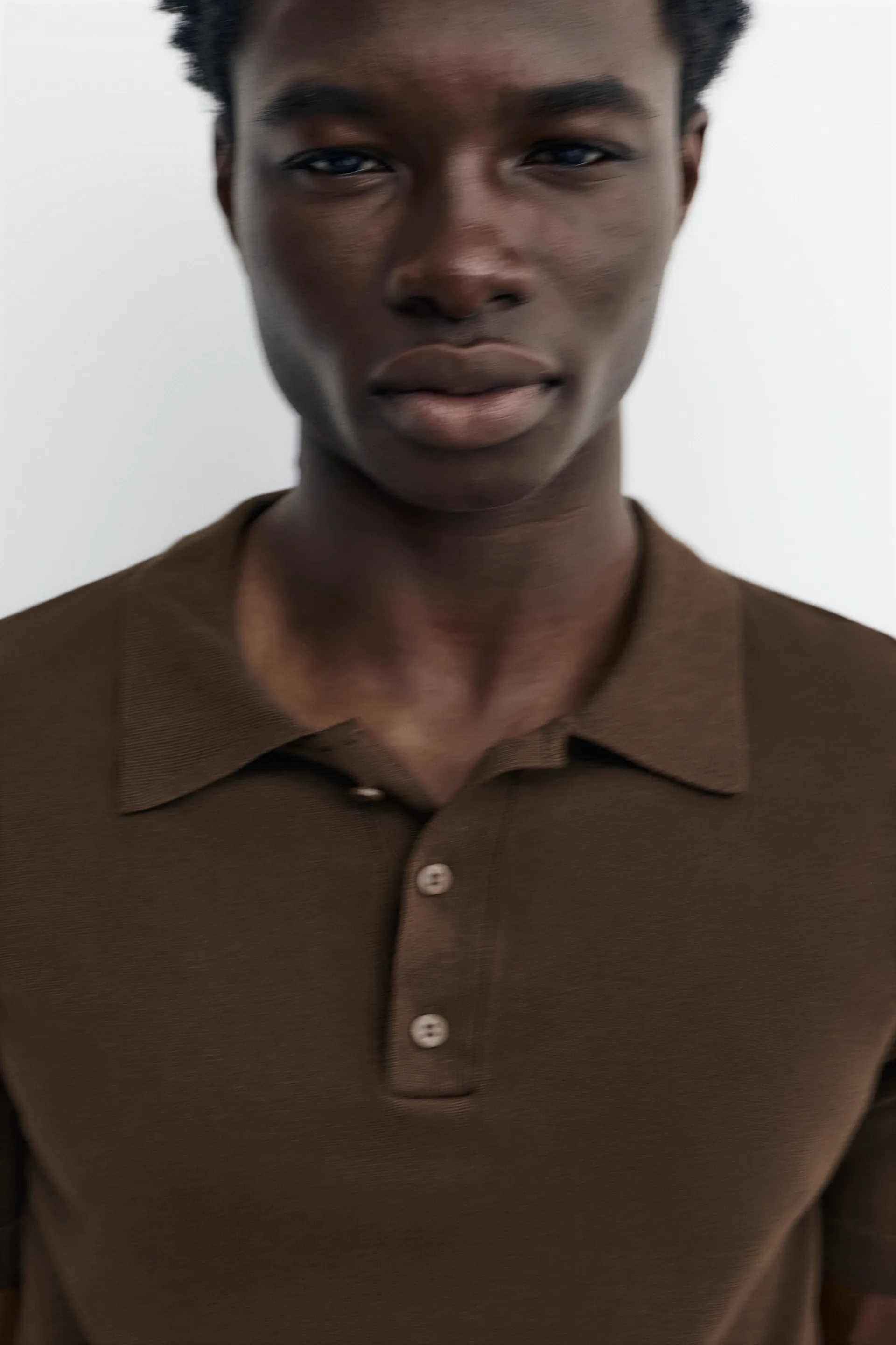 Pull&Bear Short sleeve knit polo shirt — Chocolate