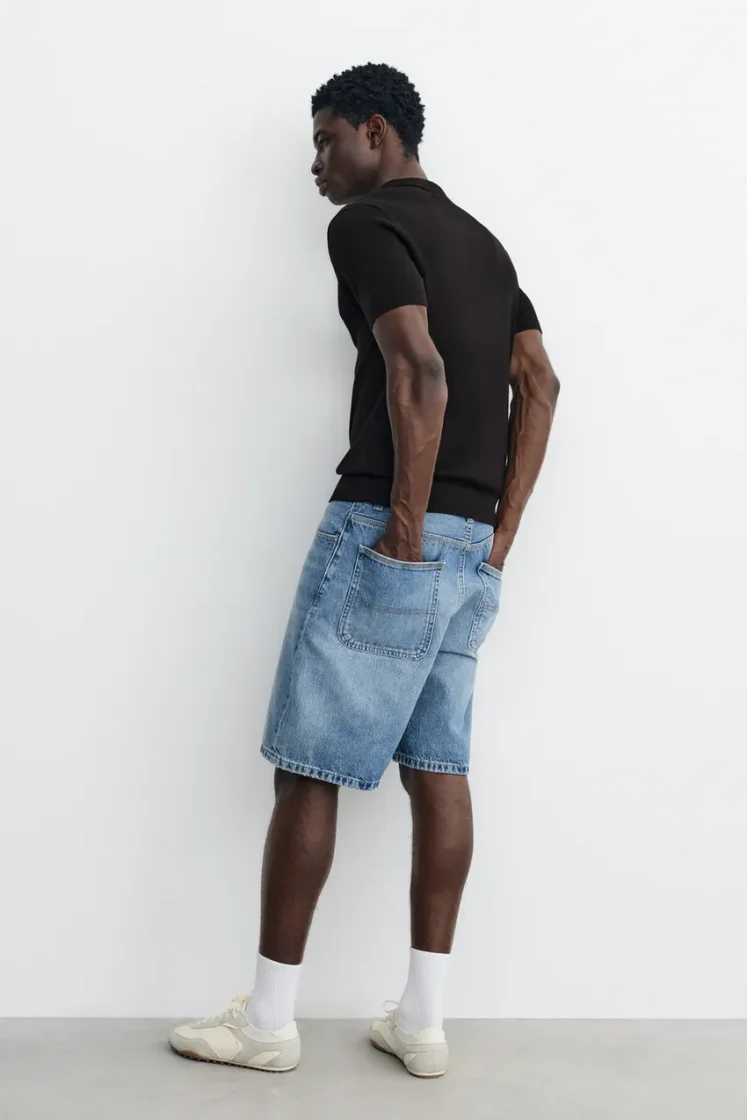 Pull&Bear Short sleeve knit polo shirt — Black