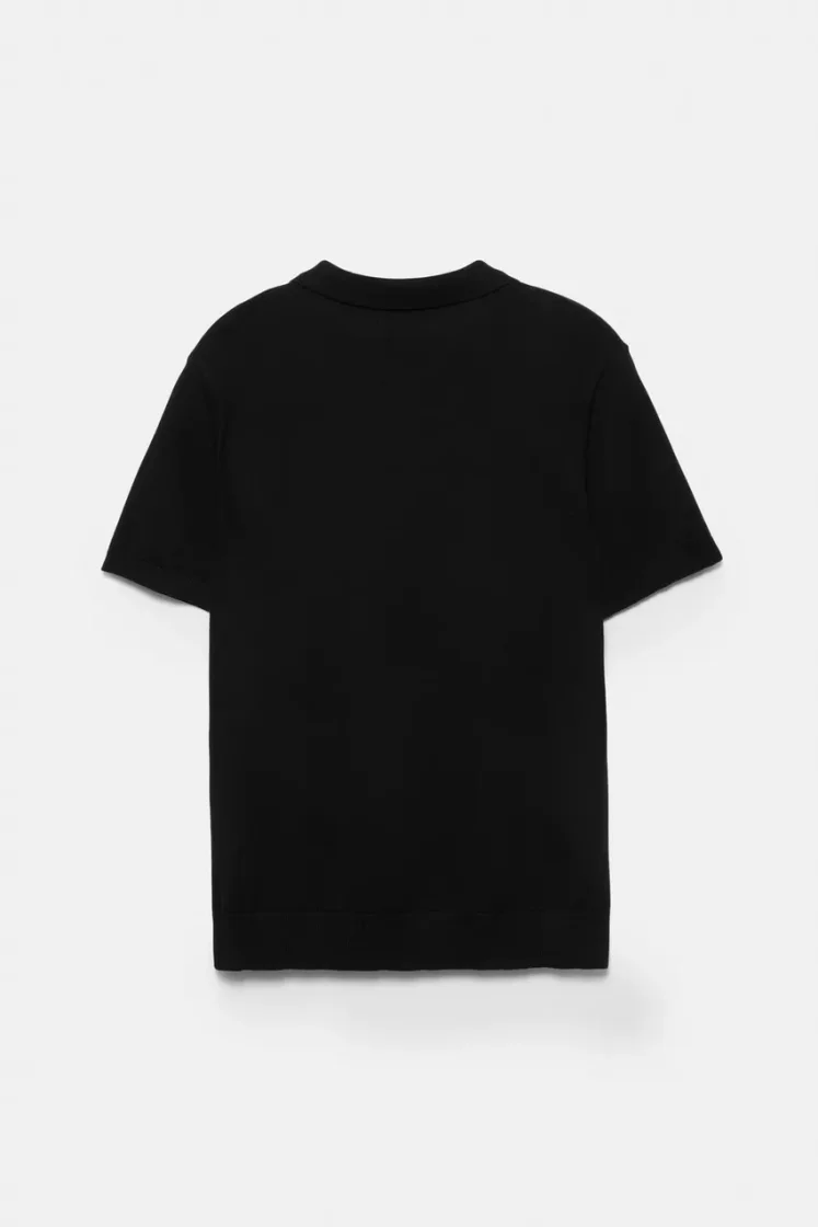 Pull&Bear Short sleeve knit polo shirt — Black