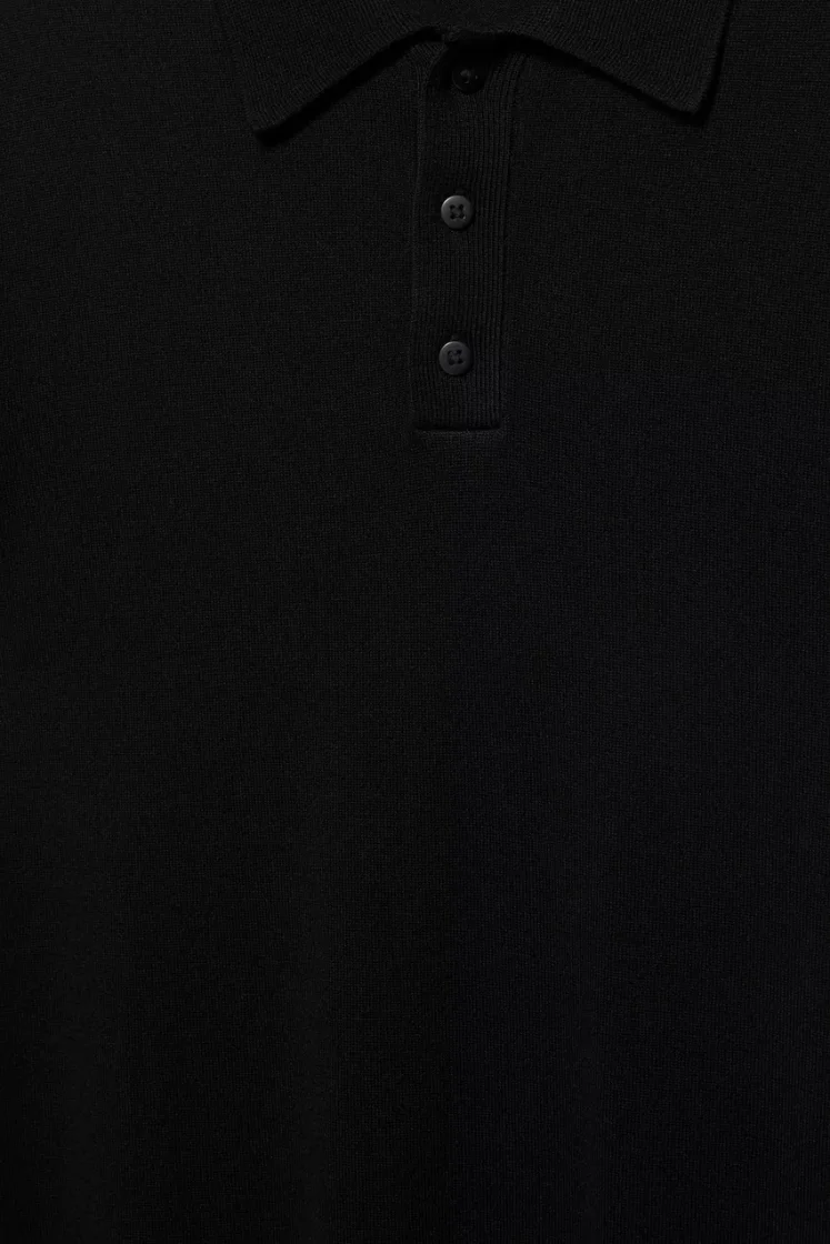 Pull&Bear Short sleeve knit polo shirt — Black