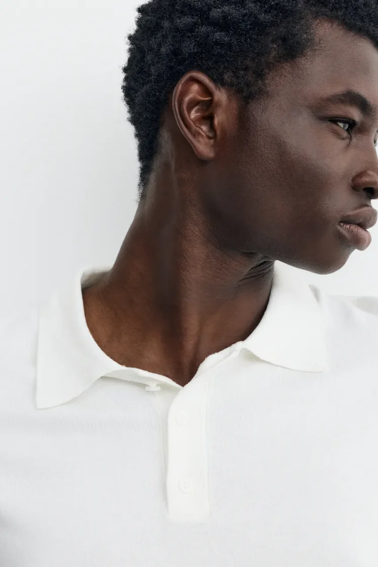 Pull&Bear Short sleeve knit polo shirt — Off White