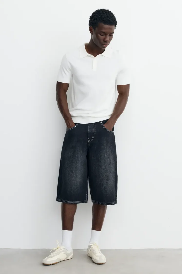 Pull&Bear Short sleeve knit polo shirt — Off White