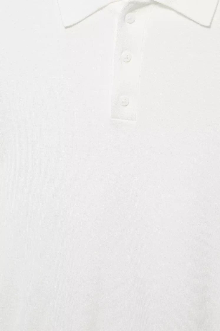 Pull&Bear Short sleeve knit polo shirt — Off White