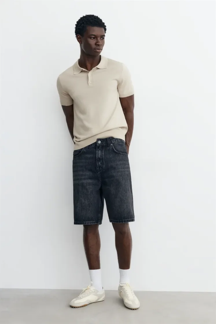 Pull&Bear Short sleeve knit polo shirt — Sand