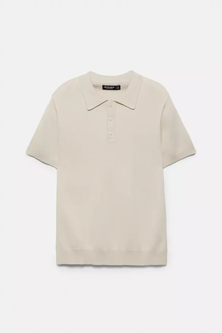 Pull&Bear Short sleeve knit polo shirt — Sand