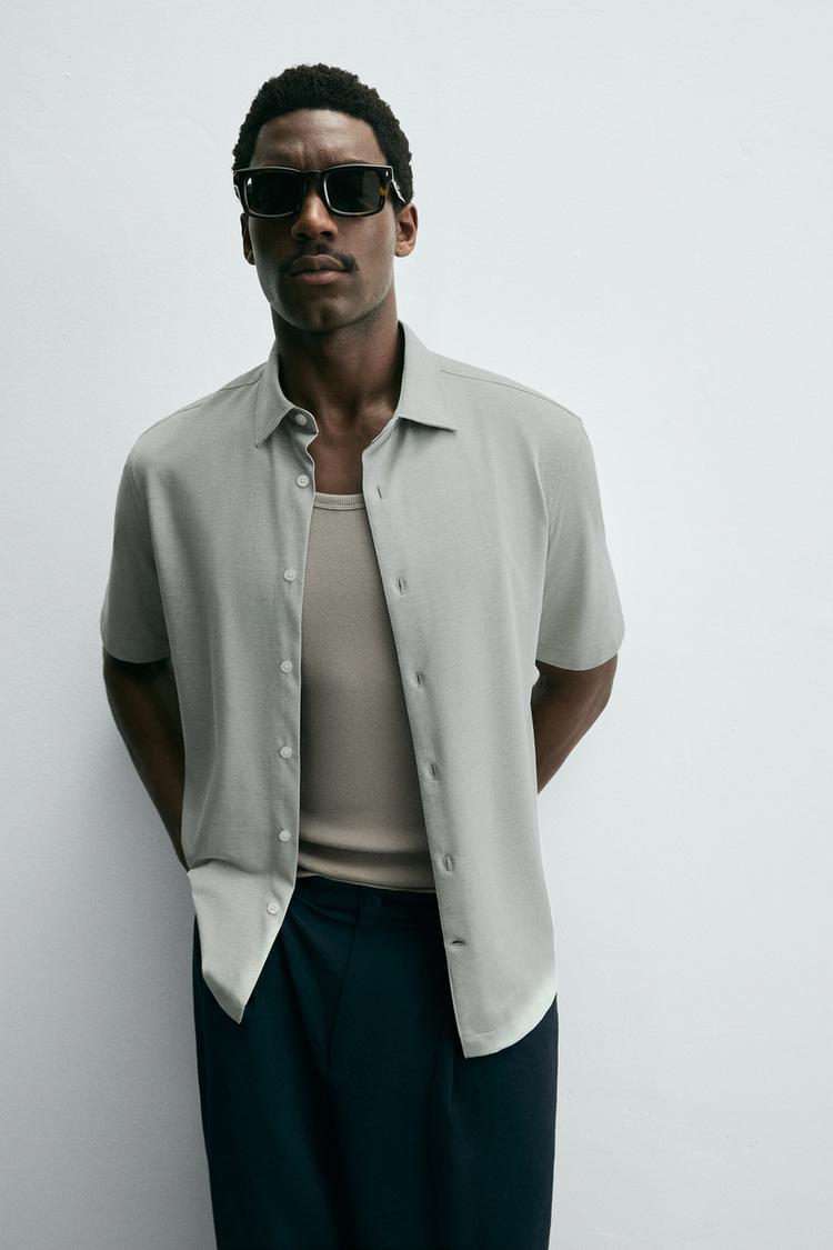 Zara Crisp Poplin Shirt — Light Grey