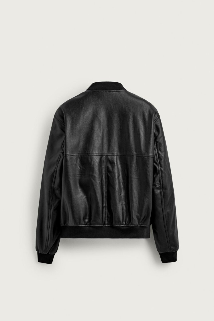 Zara Leather-Effect Bomber Jacket — Black