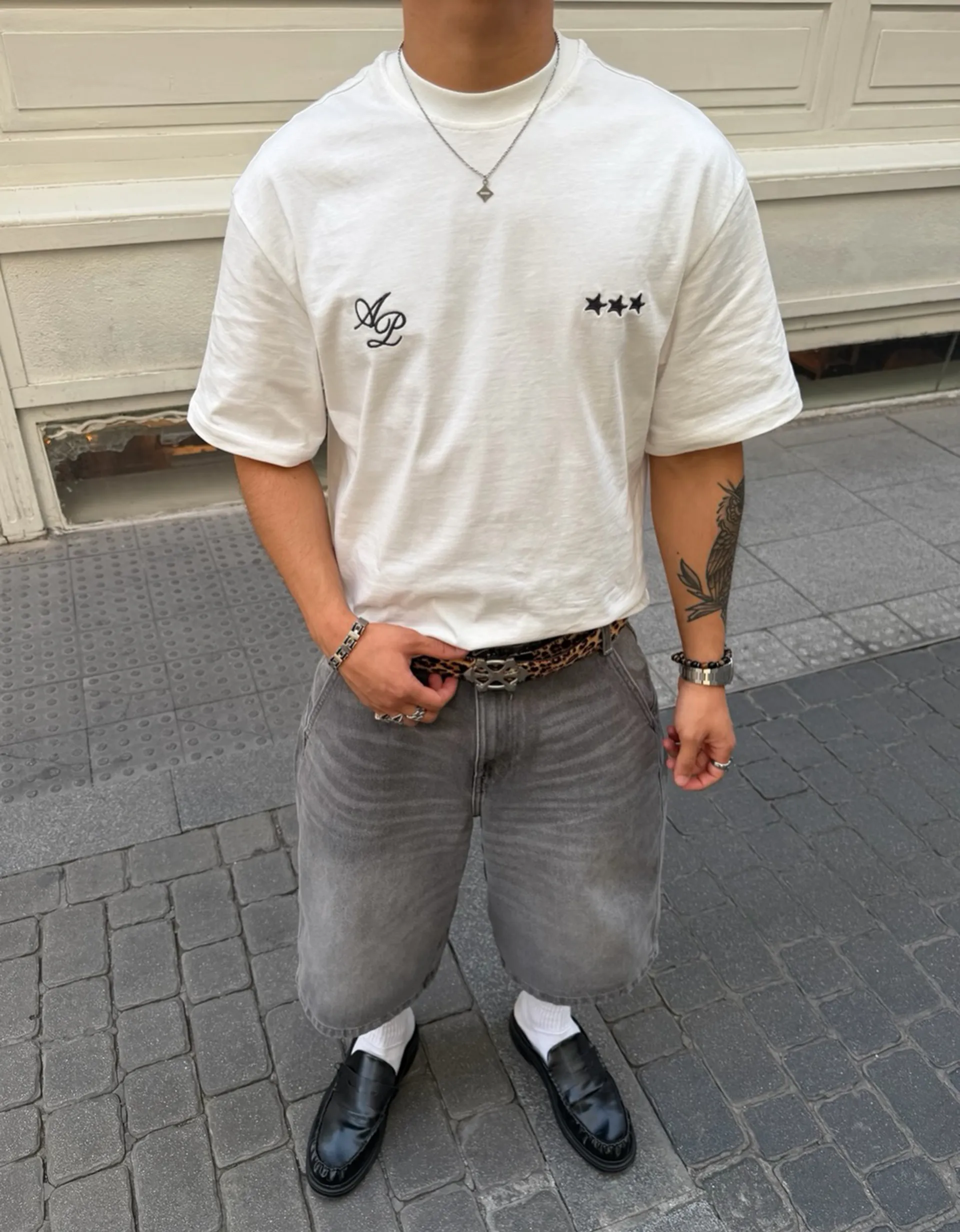 Bershka Embroidered Boxy Fit T-Shirt — White