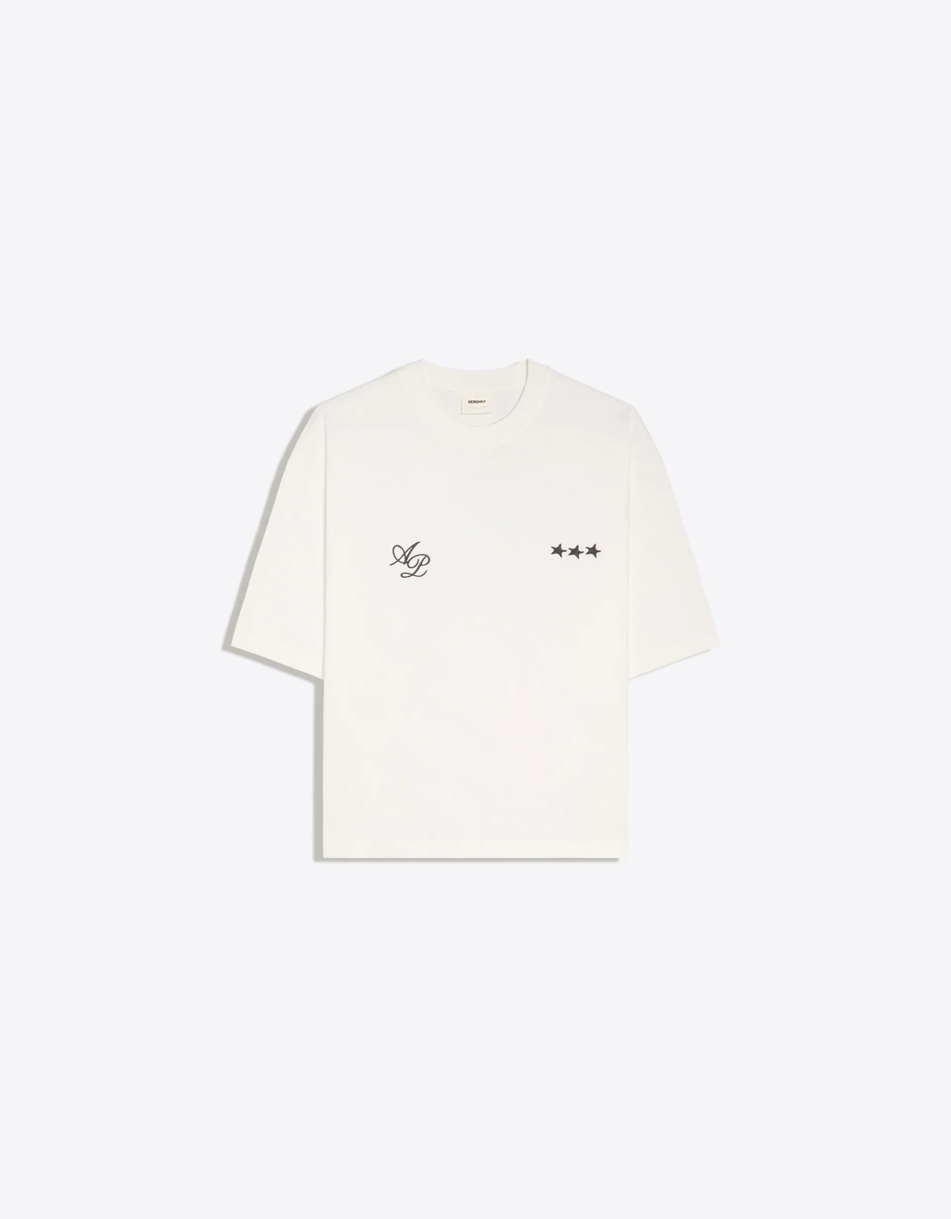 Bershka Embroidered Boxy Fit T-Shirt — White