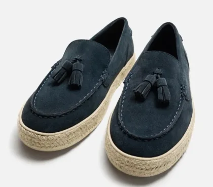 Blue Leather Jute Loafers
