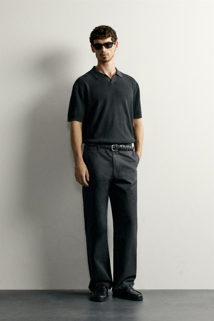Zara Knit Polo Regular Fit — Black
