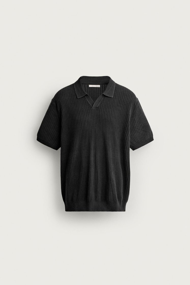 Zara Knit Polo Regular Fit — Black