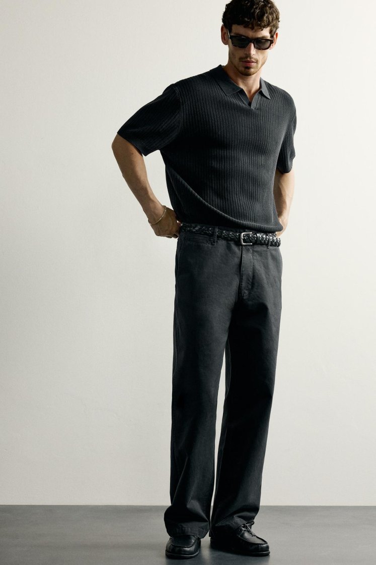 Zara Knit Polo Regular Fit — Black