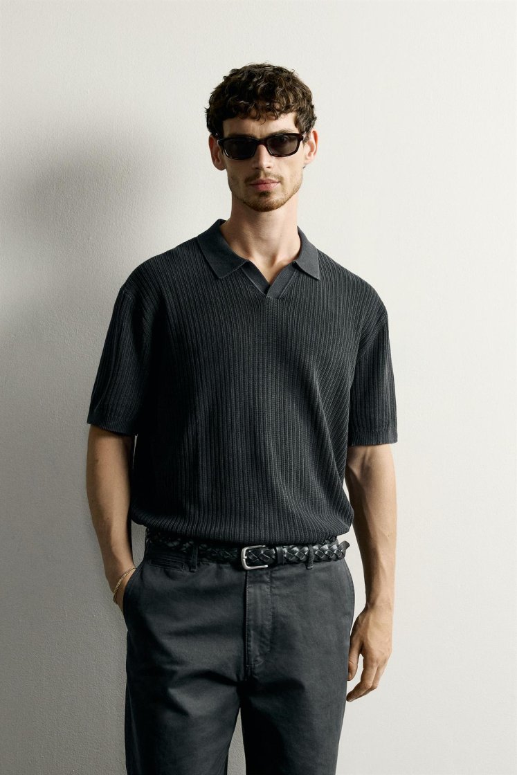 Zara Knit Polo Regular Fit — Black