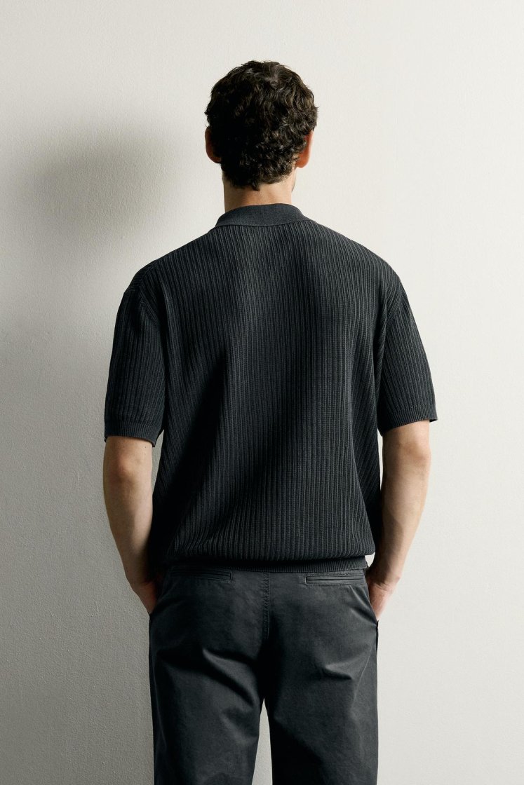 Zara Knit Polo Regular Fit — Black