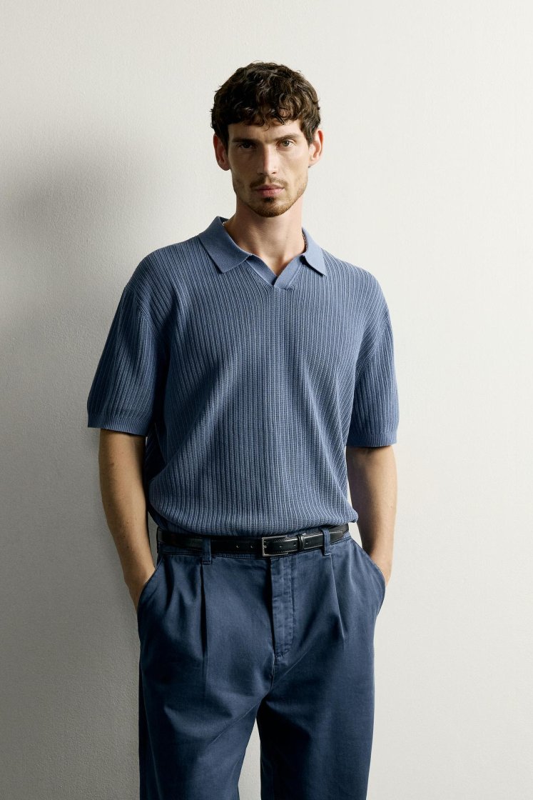 Zara Knit Polo Regular Fit — Navy