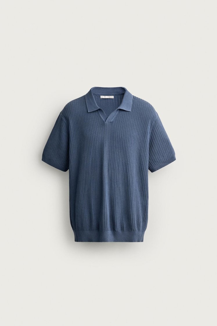 Zara Knit Polo Regular Fit — Navy
