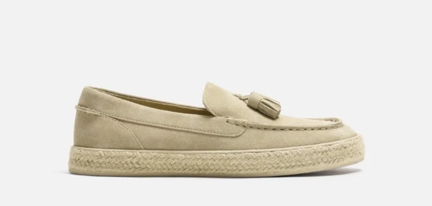 Zara Blue Leather Jute Loafers — Cream