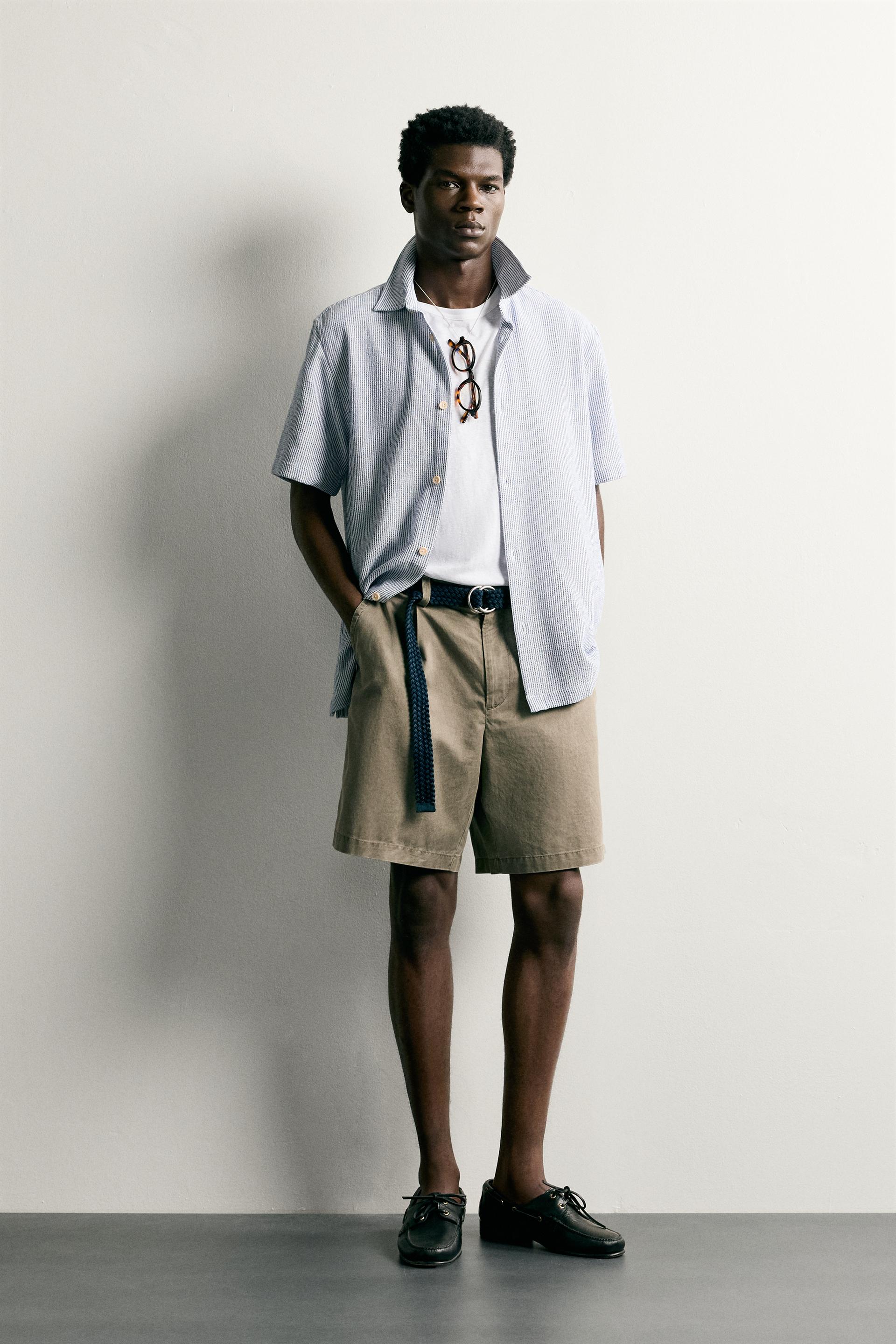 Zara Structured Comfort Shirt — Bleu marine / Blanc