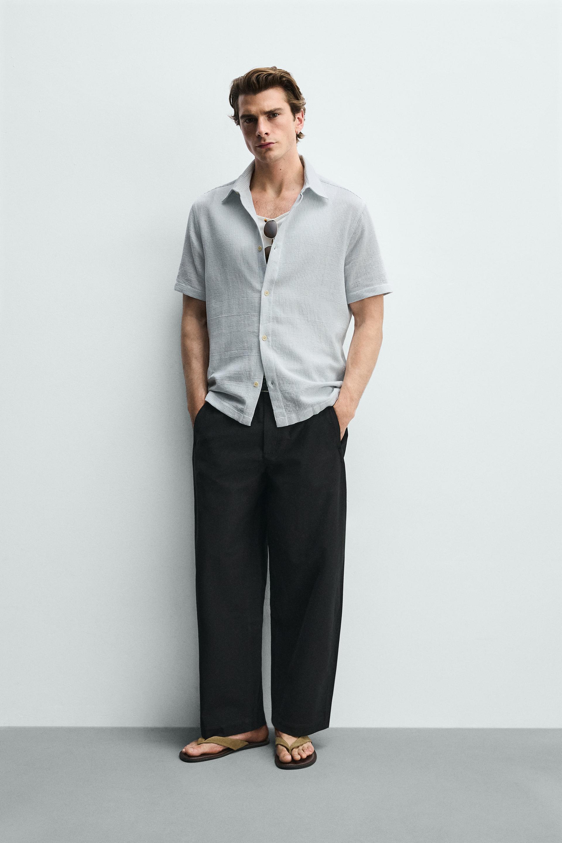 Zara Structured Comfort Shirt — Blanc / Bleu ciel