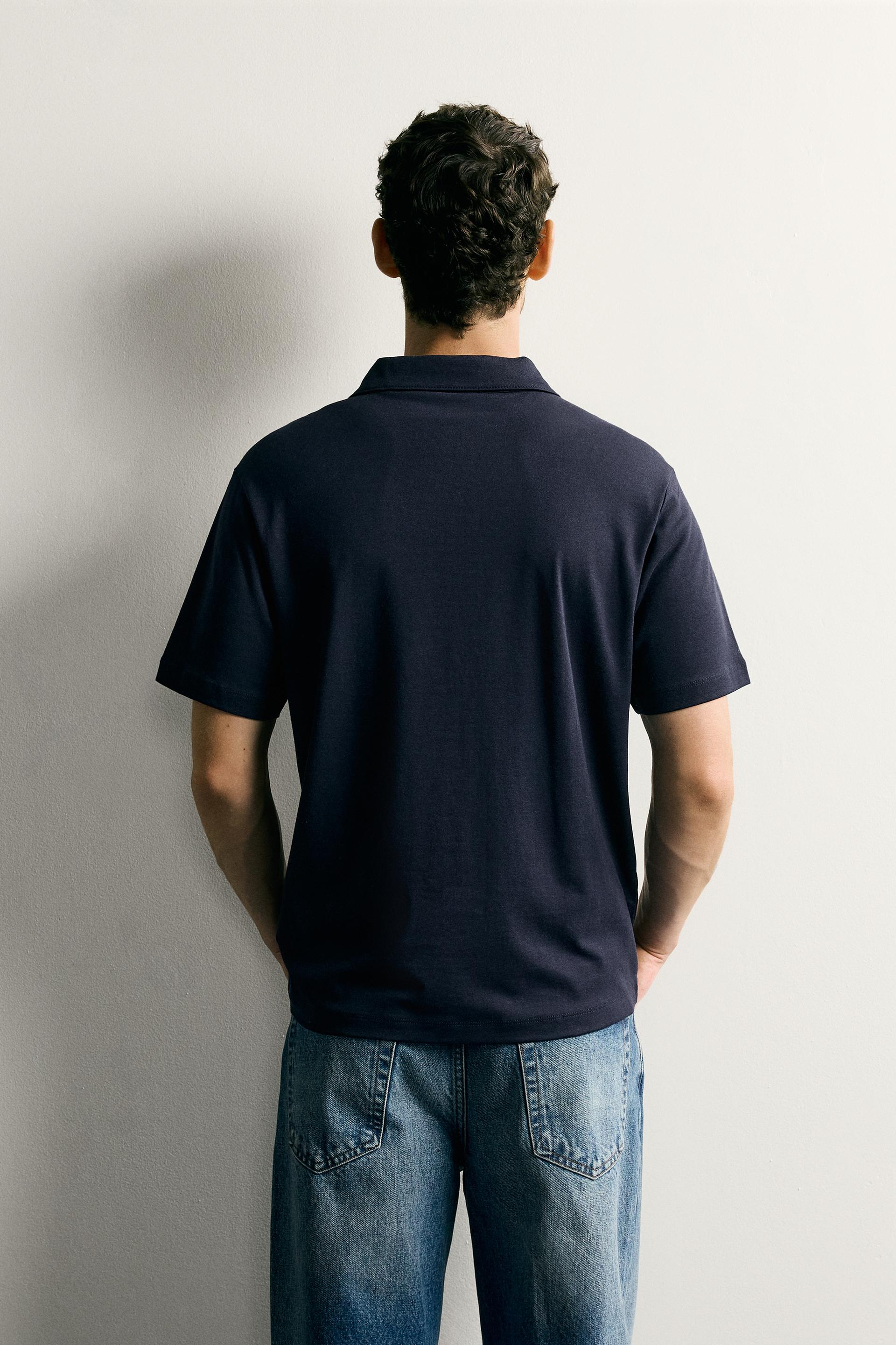 Zara FLUID STRIPED REGULAR FIT POLO SHIRT — Navy