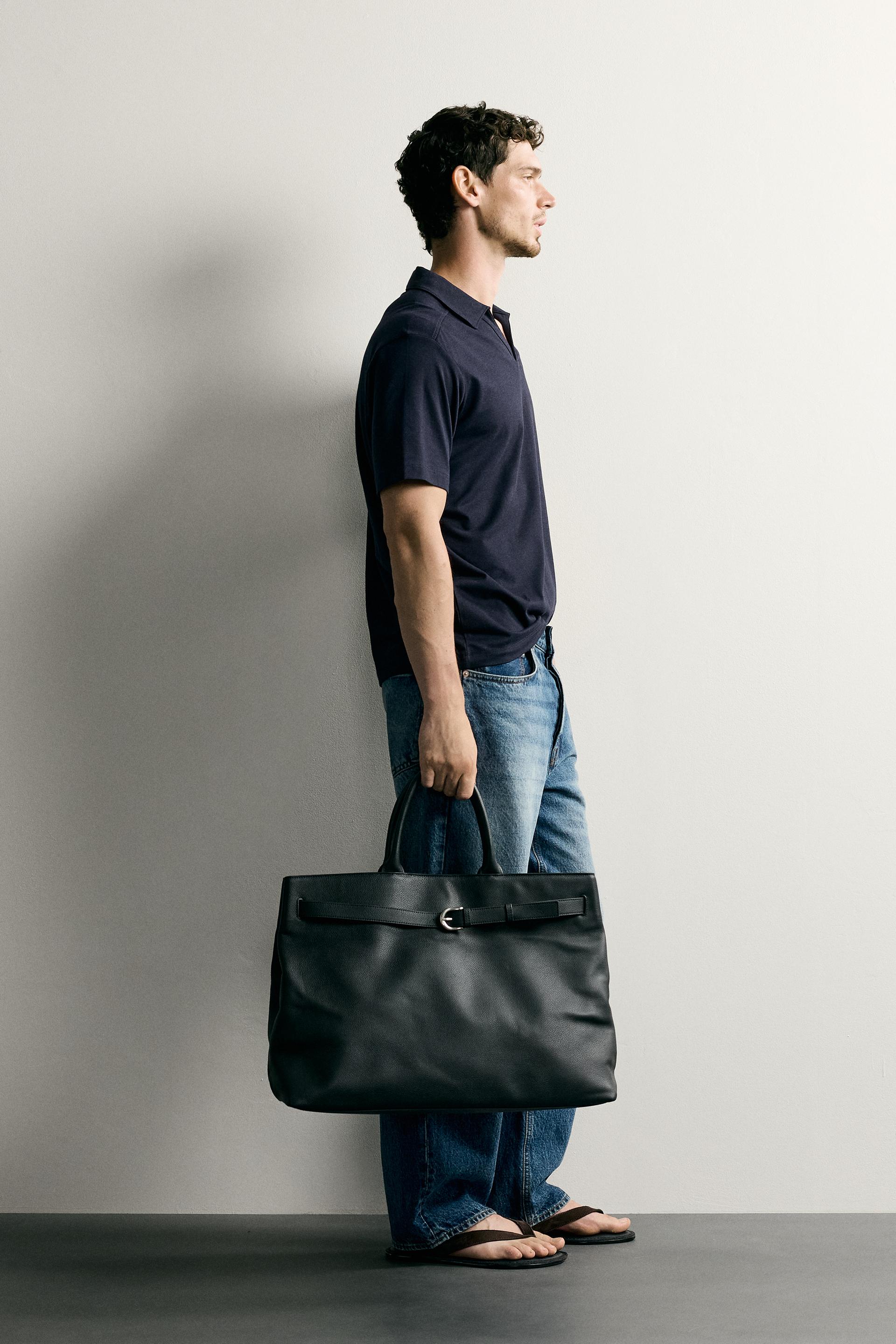 Zara FLUID STRIPED REGULAR FIT POLO SHIRT — Navy