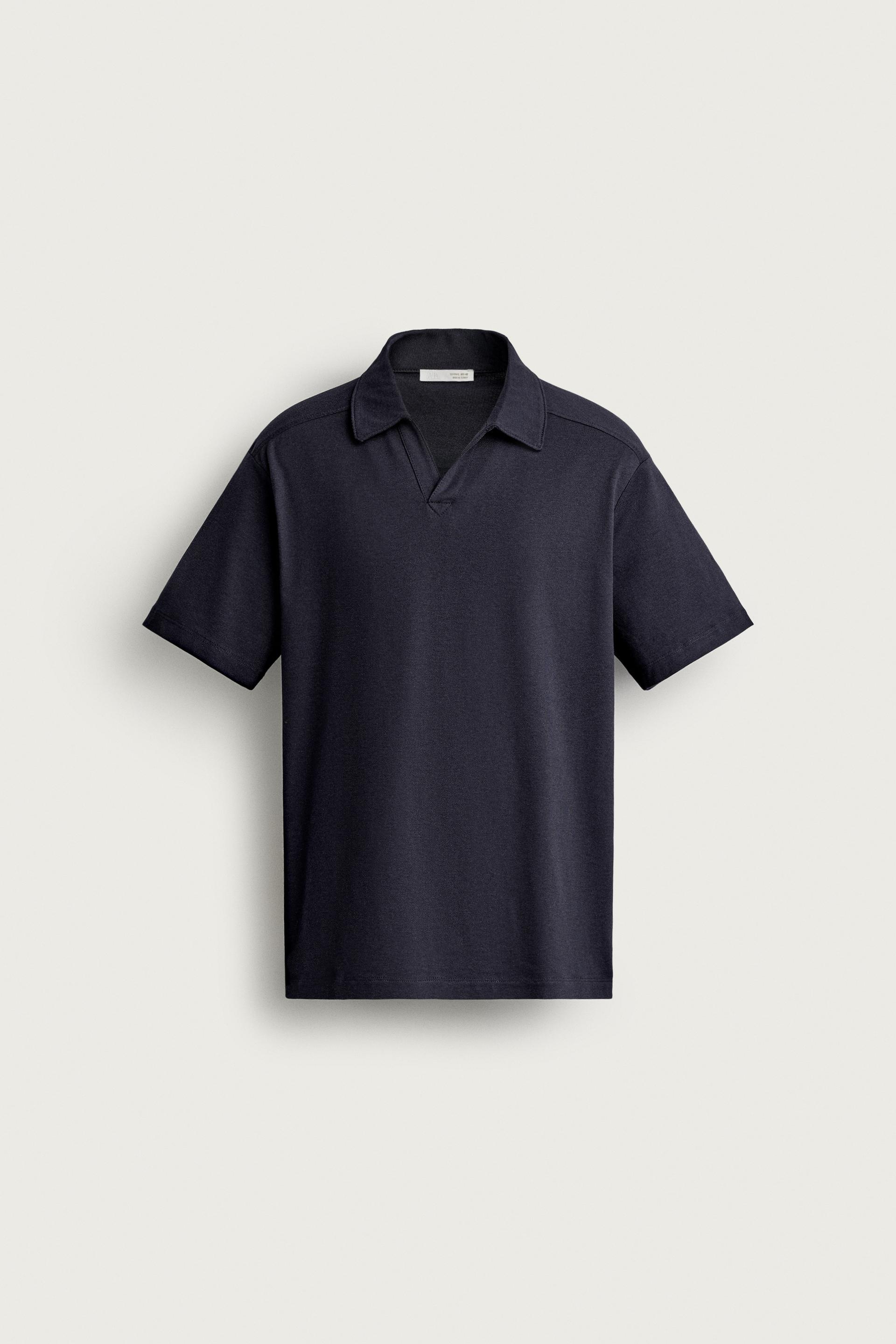 Zara FLUID STRIPED REGULAR FIT POLO SHIRT — Navy