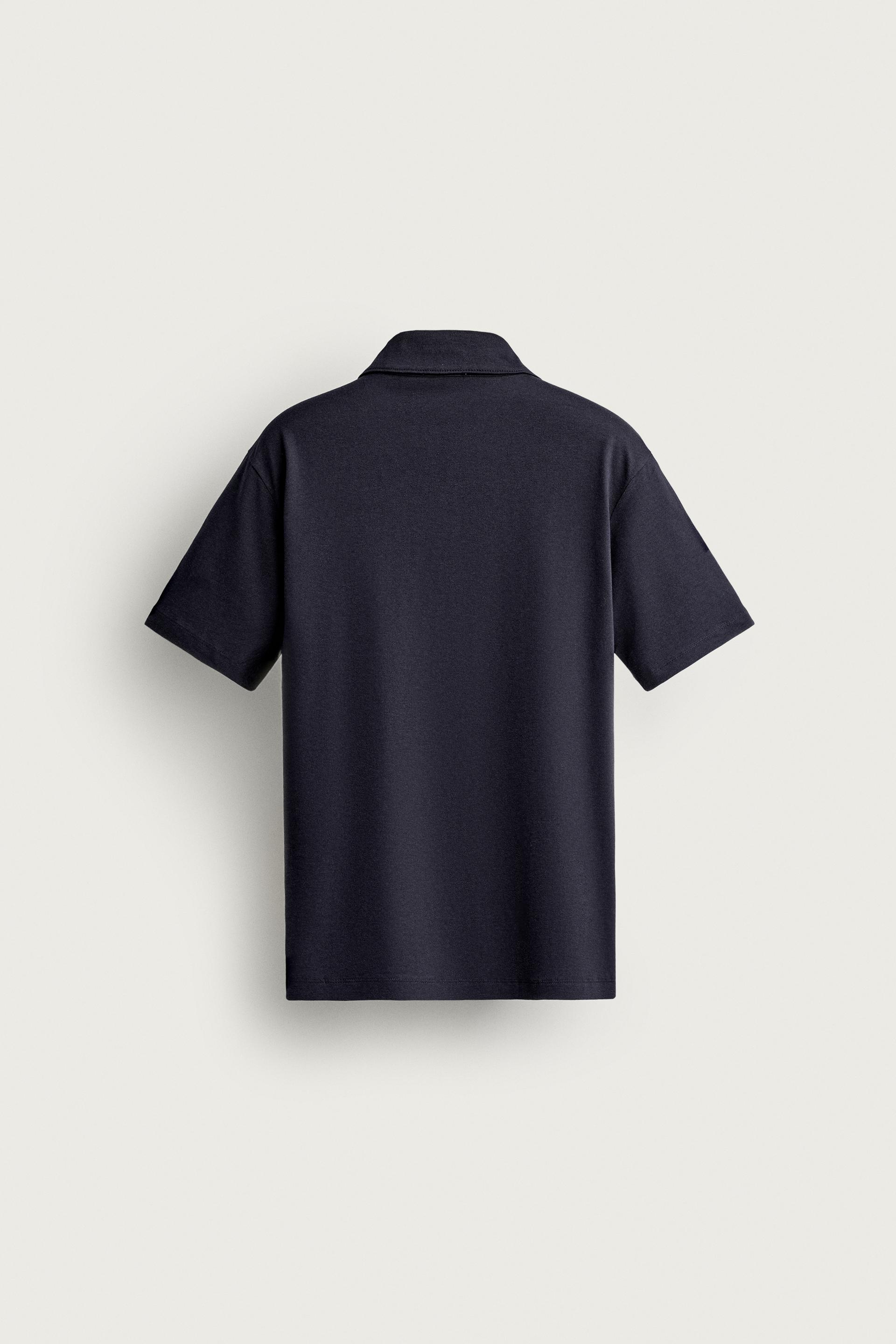Zara FLUID STRIPED REGULAR FIT POLO SHIRT — Navy