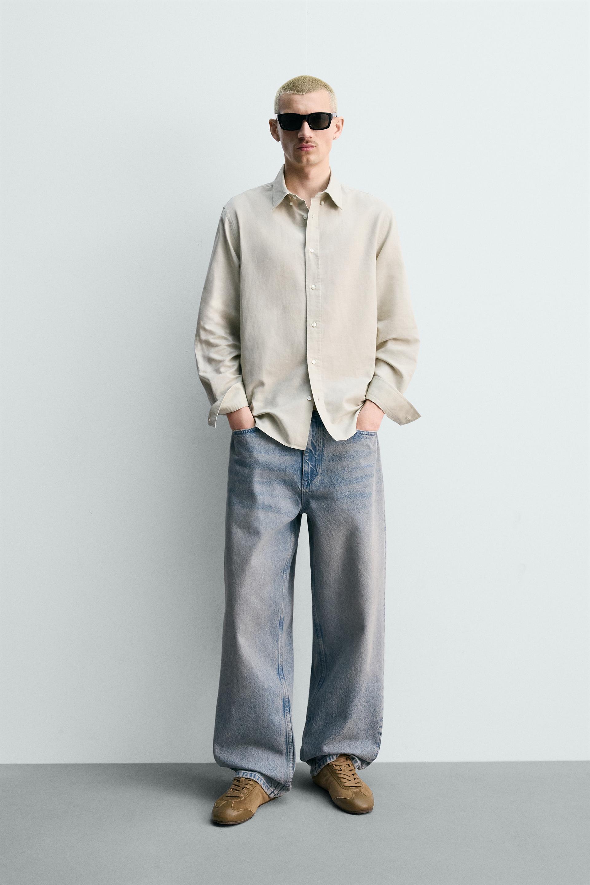 Zara HEMP-COTTON REGULAR FIT SHIRT — Sand