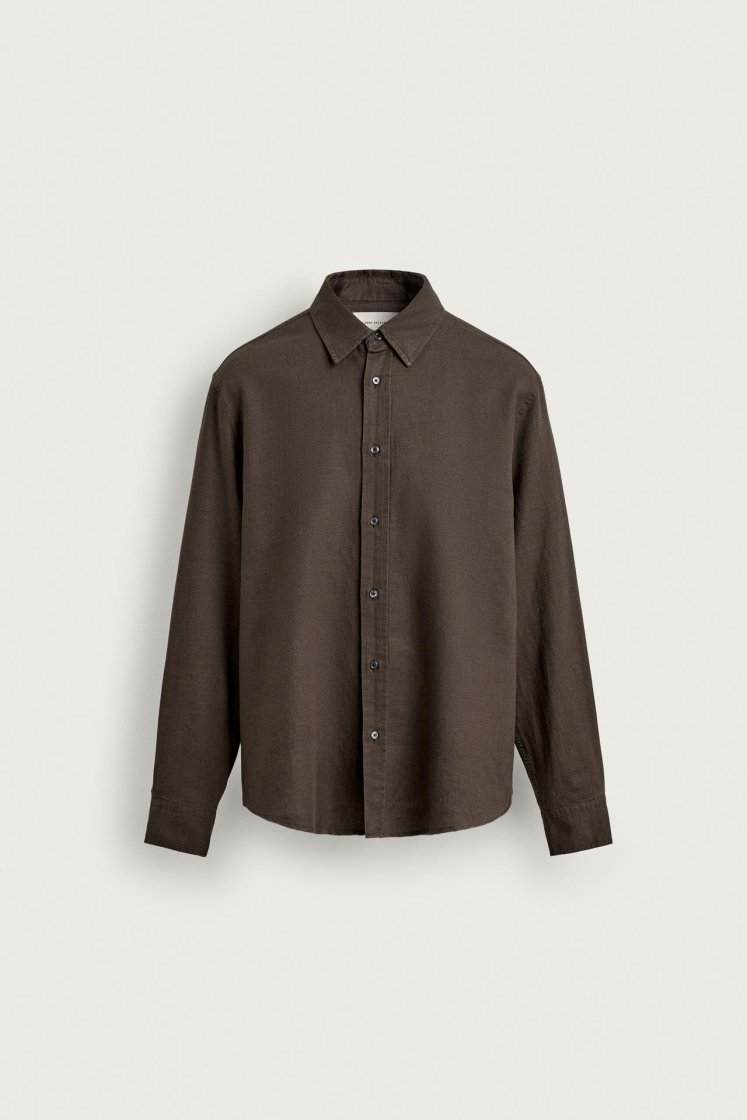 Zara HEMP-COTTON REGULAR FIT SHIRT — Brown