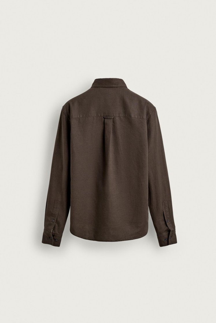 Zara HEMP-COTTON REGULAR FIT SHIRT — Brown