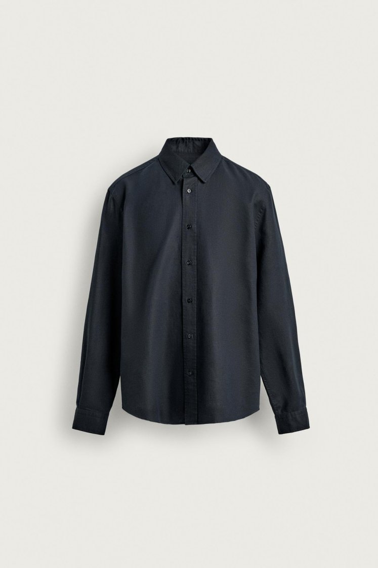 Zara HEMP-COTTON REGULAR FIT SHIRT — Dark navy