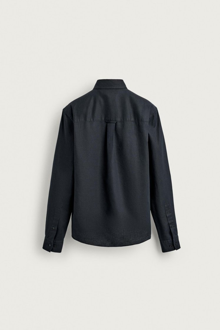 Zara HEMP-COTTON REGULAR FIT SHIRT — Dark navy