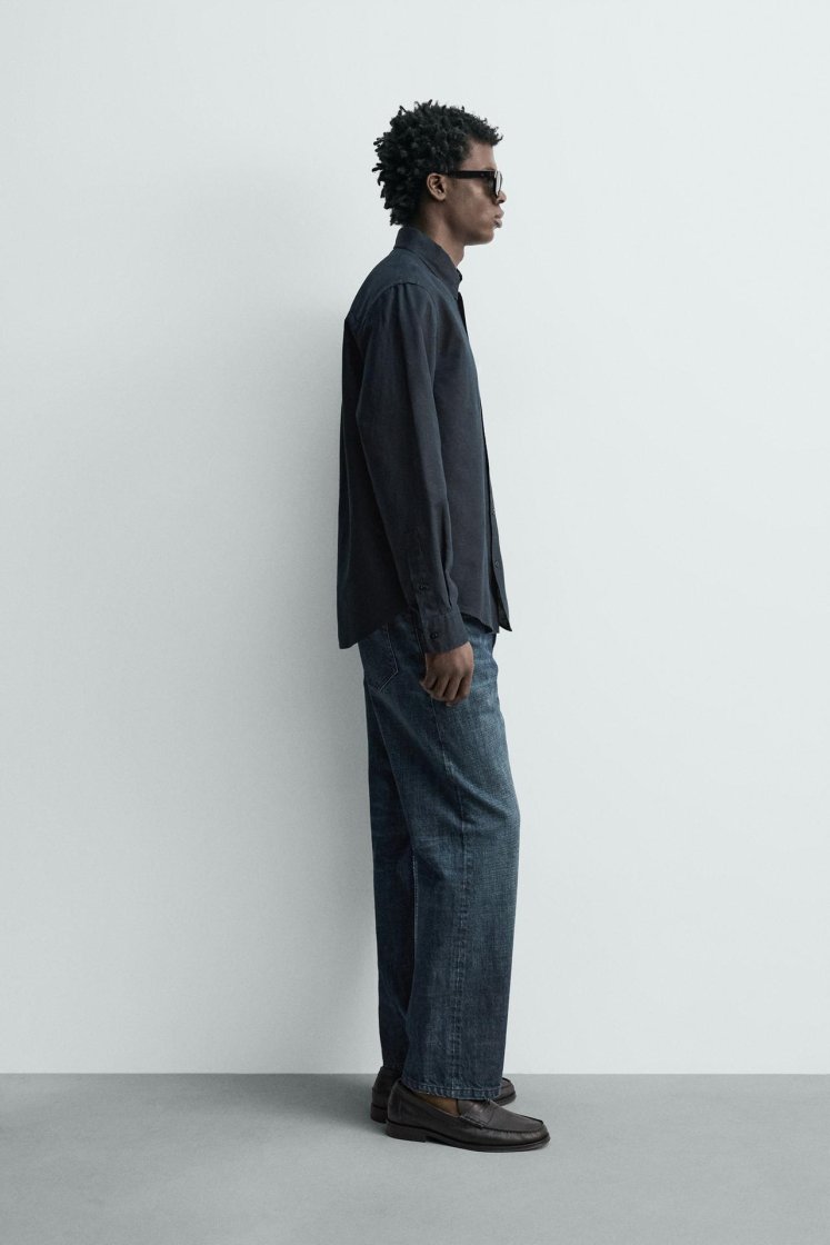 Zara HEMP-COTTON REGULAR FIT SHIRT — Dark navy