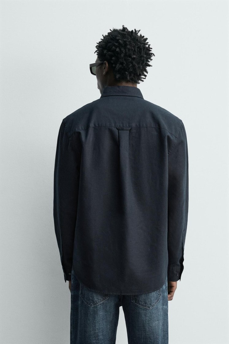 Zara HEMP-COTTON REGULAR FIT SHIRT — Dark navy