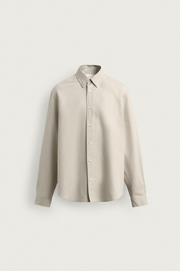 Zara HEMP-COTTON REGULAR FIT SHIRT — Sand
