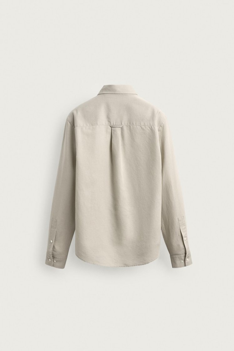 Zara HEMP-COTTON REGULAR FIT SHIRT — Sand