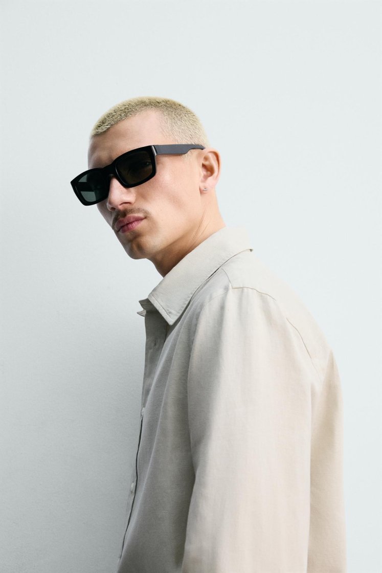 Zara HEMP-COTTON REGULAR FIT SHIRT — Sand