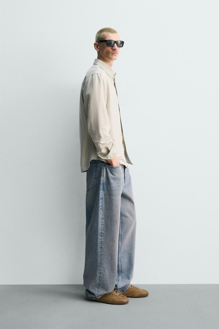 Zara HEMP-COTTON REGULAR FIT SHIRT — Sand