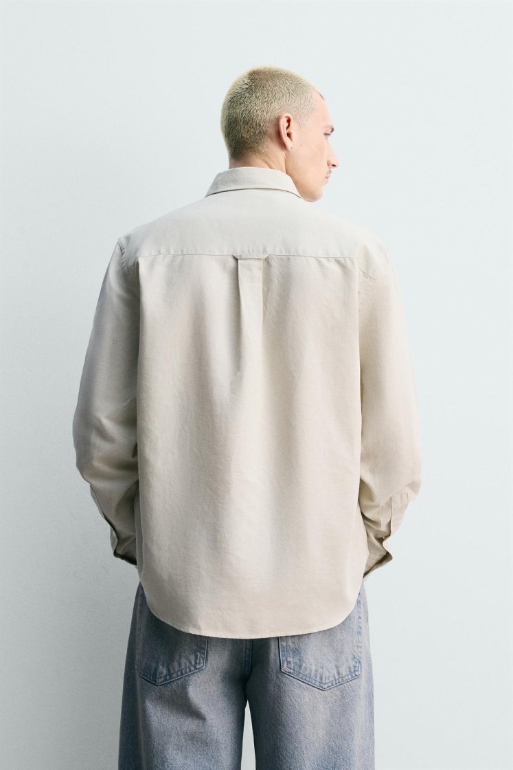 Zara HEMP-COTTON REGULAR FIT SHIRT — Sand